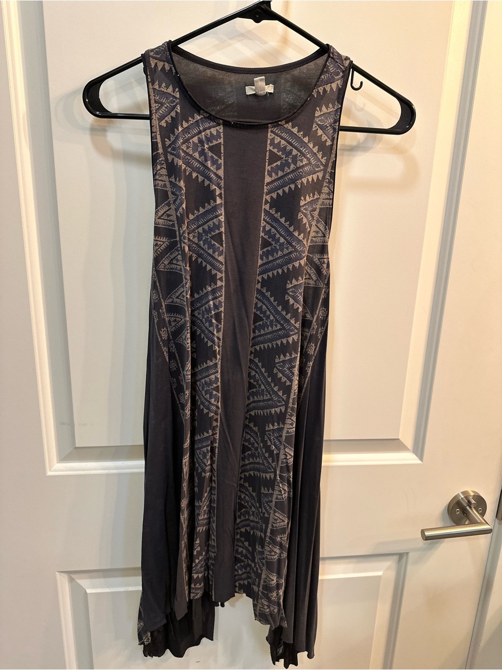 Ecote Charcoal and Light Gray Asymmetrical Printed Tank Dress